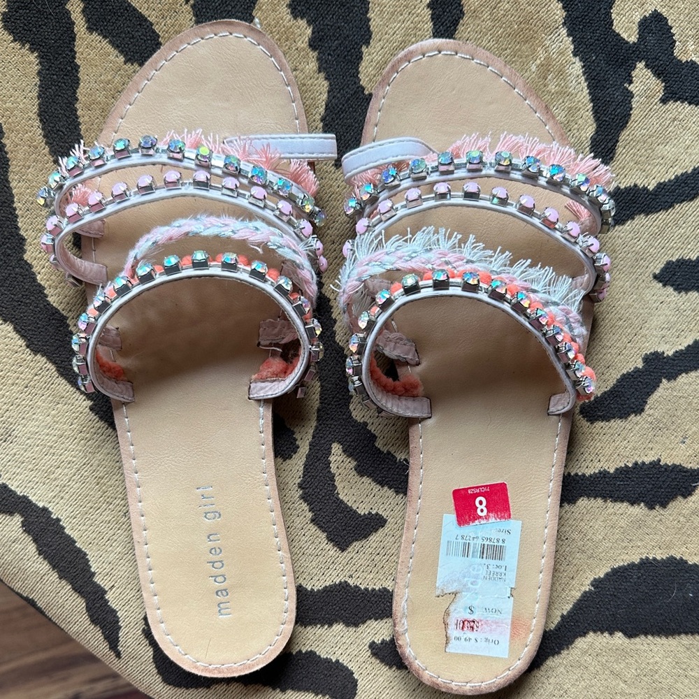 Madden Girl Pink and Orange Embellished Sandals